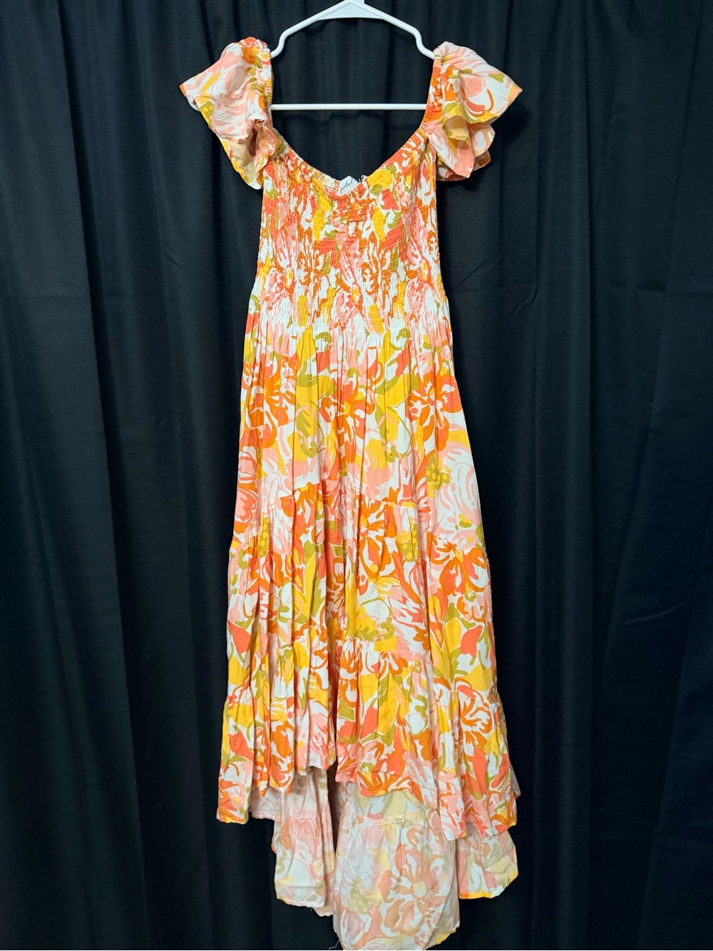 Petal & Pup Orange and Yellow Floral High-Low Maxi Dress